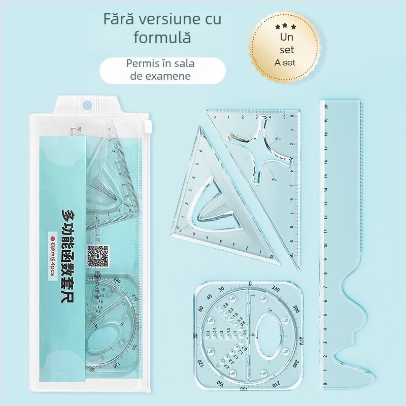 Wu Sheng Set funcțional de rigle pentru elevi – riglă geometrică multifuncțională, din plastic