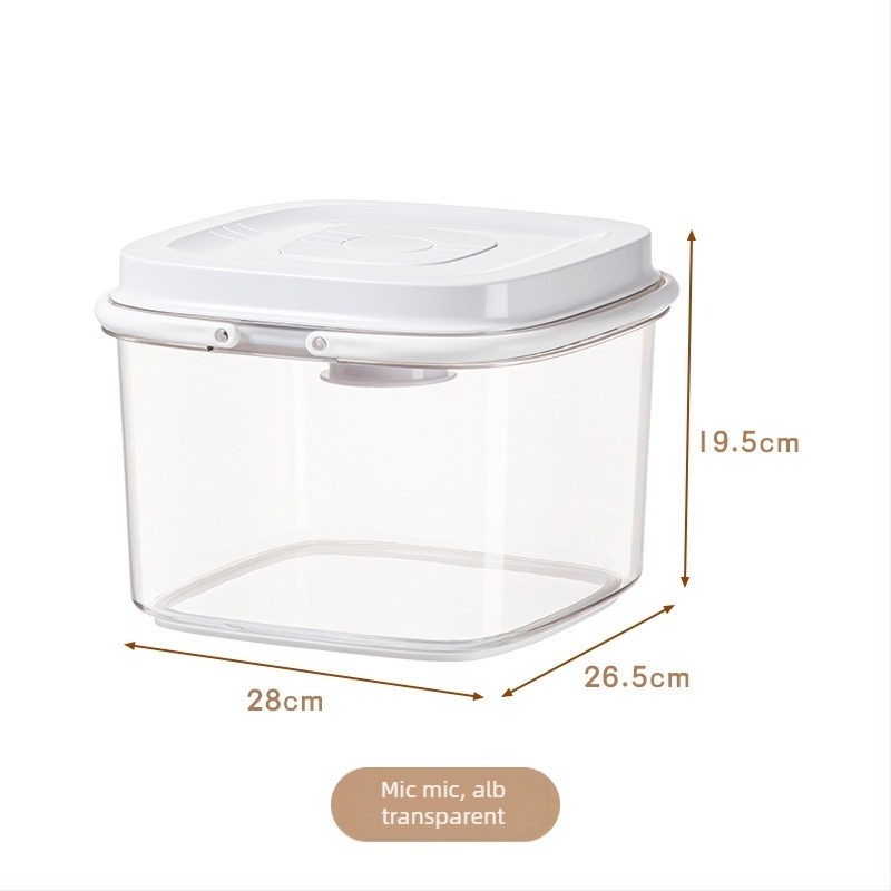 Recipient pentru depozitarea orezului, corp PET transparent și capac ABS; etanșare pentru protecție împotriva umezelii și insectelor; capacitate peste 10 L; design portabil
