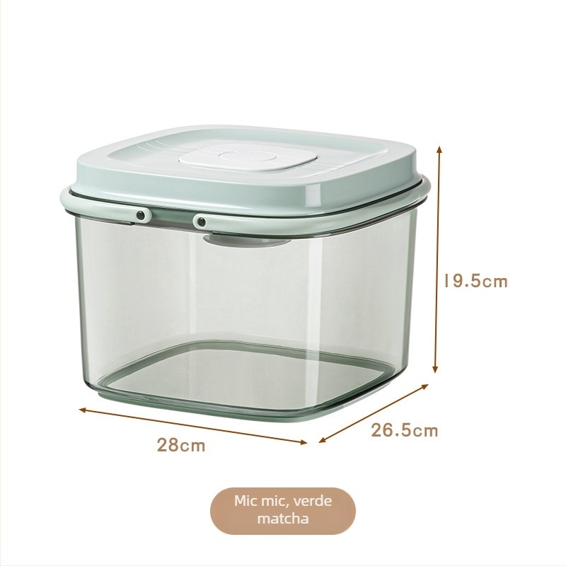 Recipient pentru depozitarea orezului, corp PET transparent și capac ABS; etanșare pentru protecție împotriva umezelii și insectelor; capacitate peste 10 L; design portabil