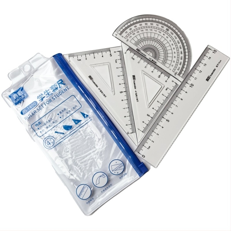 True Color RS-1499 Set pentru desenul elevului: riglă, raportor, două rigle cu unghi drept — potrivit cadou pentru zilele de naștere și absolvire
