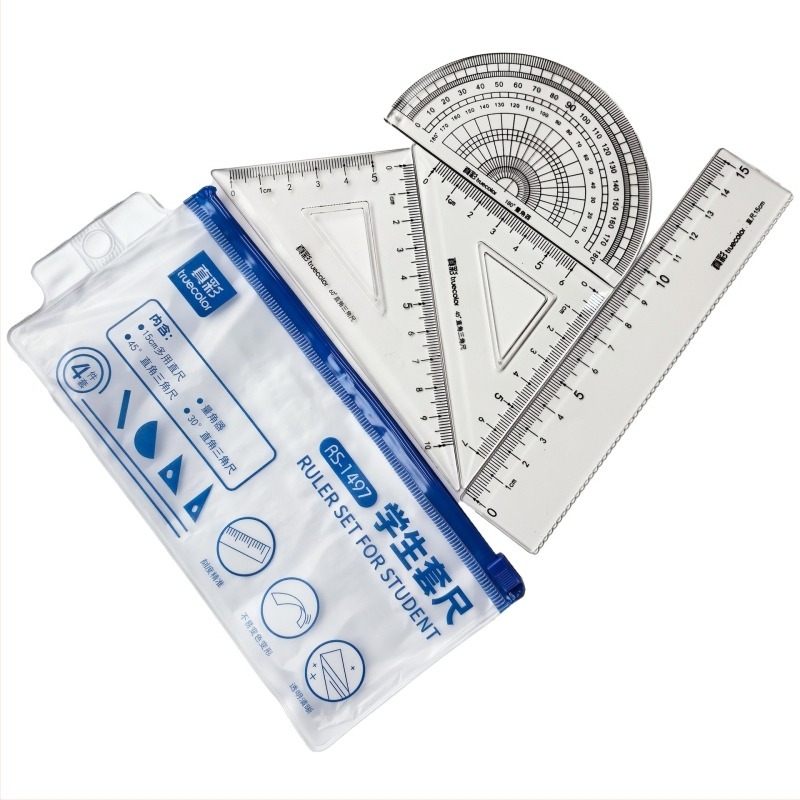 True Color RS-1499 Set pentru desenul elevului: riglă, raportor, două rigle cu unghi drept — potrivit cadou pentru zilele de naștere și absolvire