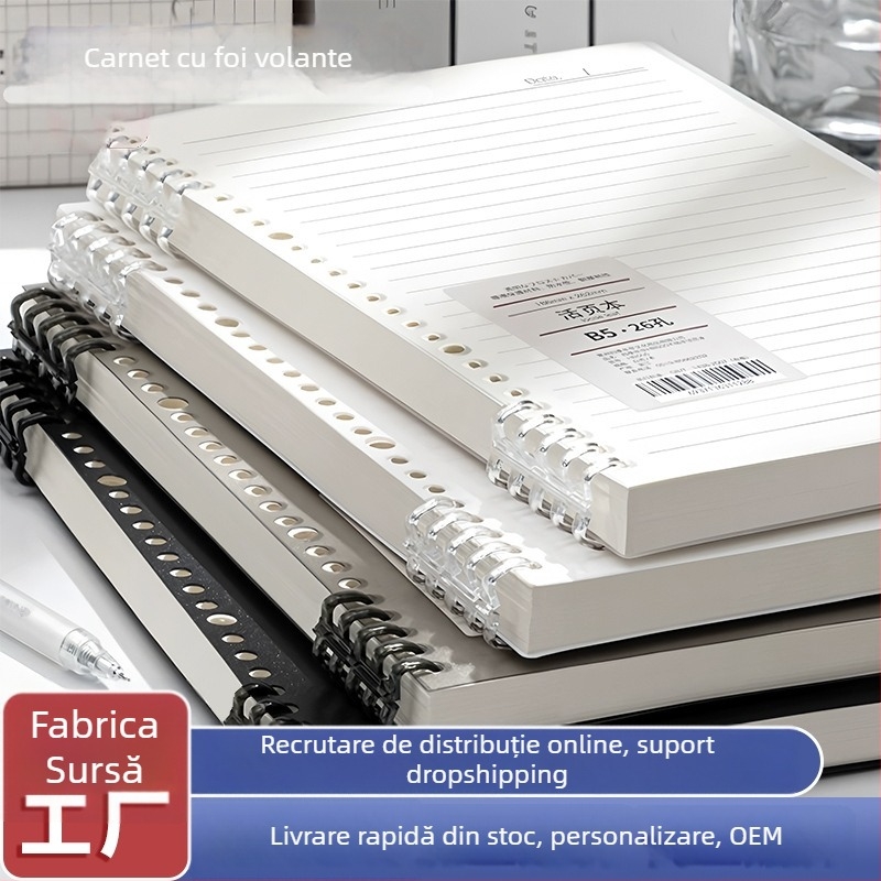 Caiet cu copertă PP și legătură tip binder, hârtie din fibre de lemn, 68 g/m², 50–100 pagini, stil birou