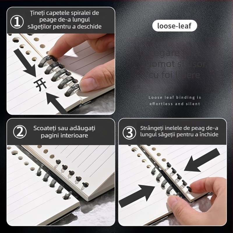 Caiet cu copertă PP și legătură tip binder, hârtie din fibre de lemn, 68 g/m², 50–100 pagini, stil birou