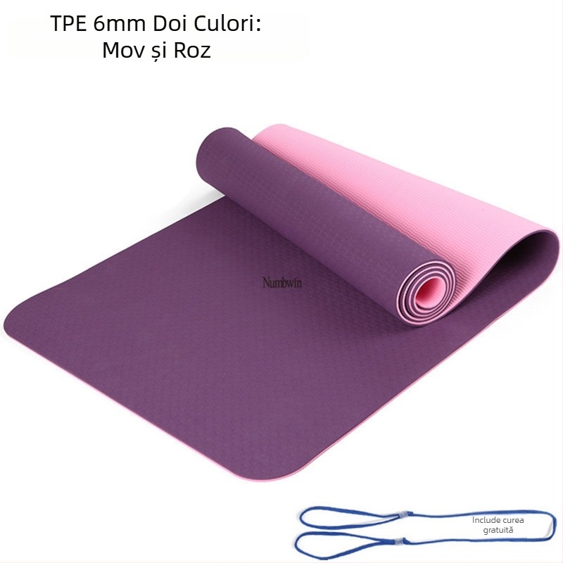 Saltea de yoga - Set de cinci piese cu bandă de întindere, latex, TPE, 6 mm