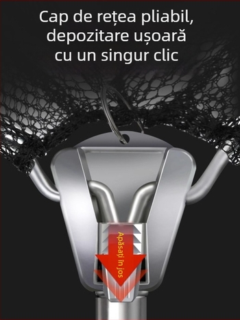 Plasă de pescuit pliabilă din oțel inoxidabil cu tijă telescopică; plasă solidă; ochi fin; capacitate de încărcare 300