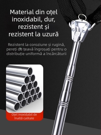 Plasă de pescuit pliabilă din oțel inoxidabil cu tijă telescopică; plasă solidă; ochi fin; capacitate de încărcare 300