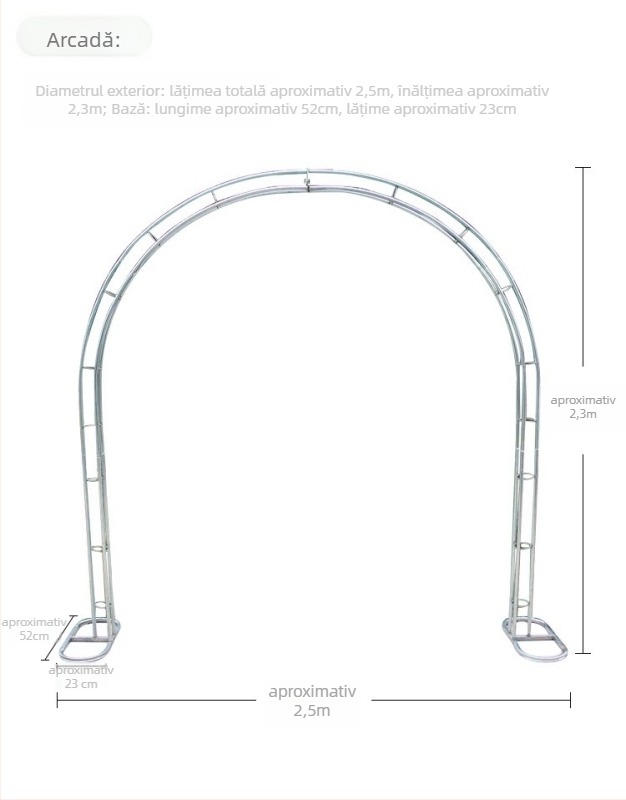 Arc de grădină din oțel inoxidabil pentru nunți, cu flori de mătase