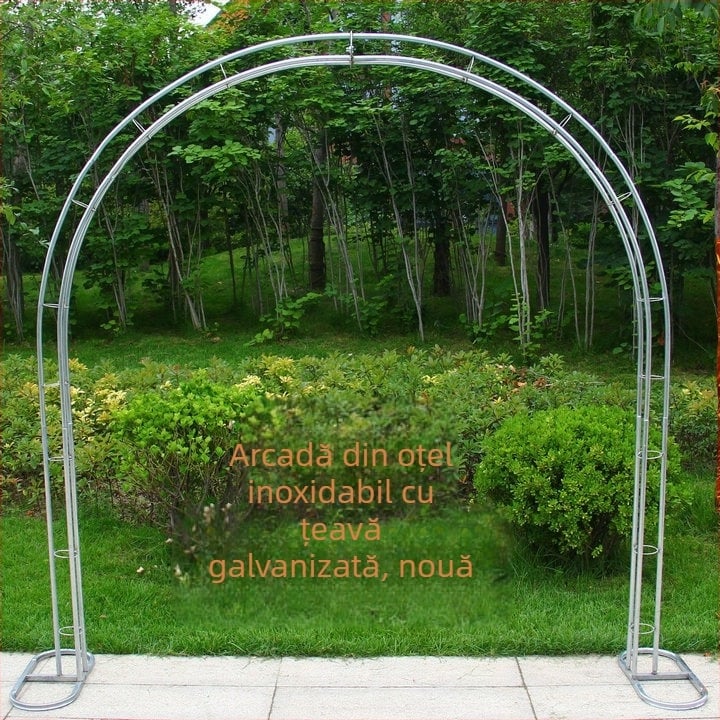 Arc de grădină din oțel inoxidabil pentru nunți, cu flori de mătase