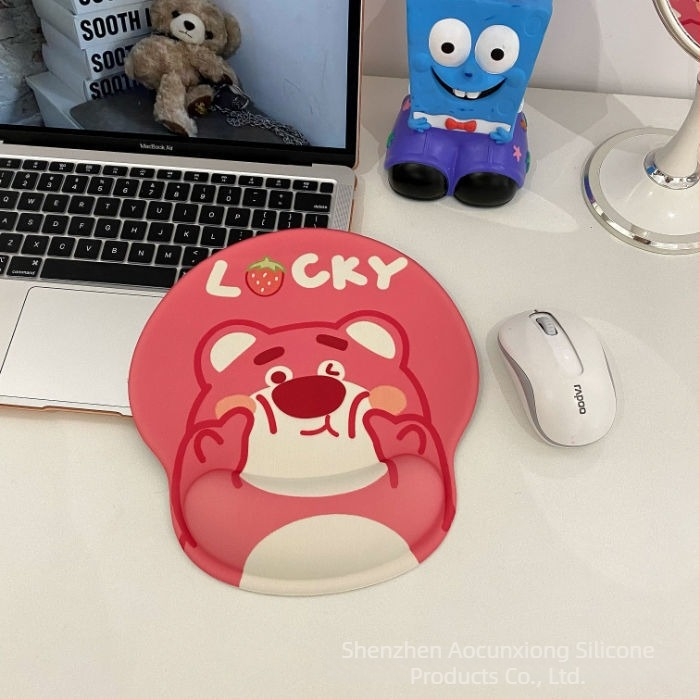 Tastatură și mouse pad cu design ursuleț, protecție pentru încheieturi, dublă față, anti-derapare, USB hub