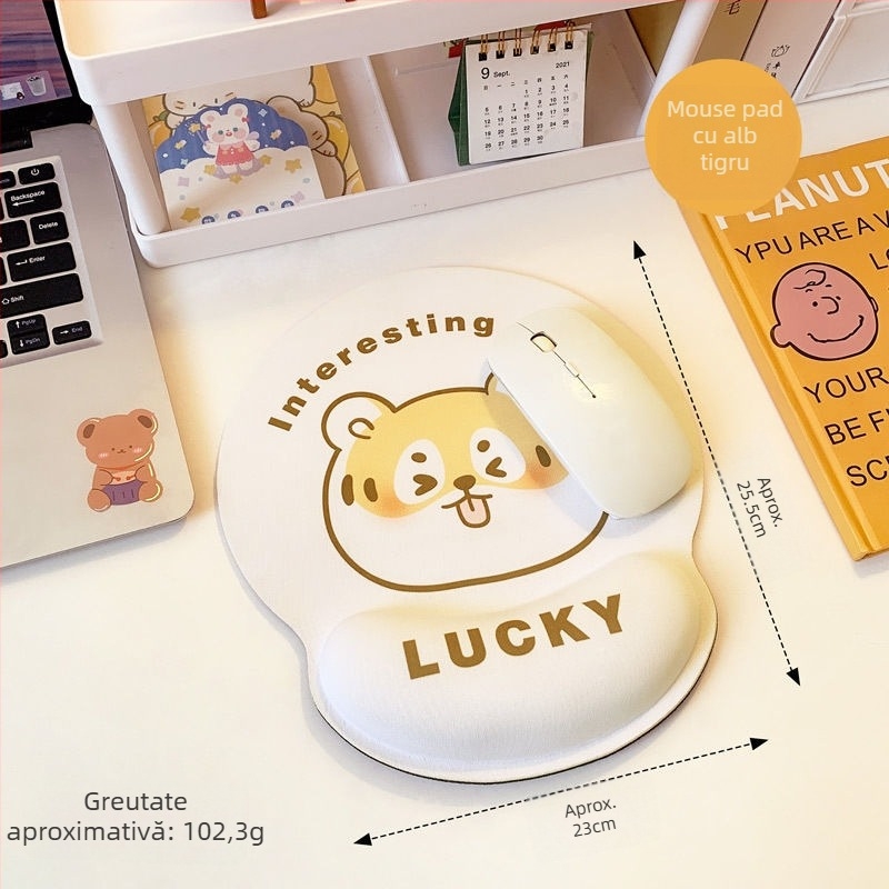 Tastatură și mouse pad cu design ursuleț, protecție pentru încheieturi, dublă față, anti-derapare, USB hub