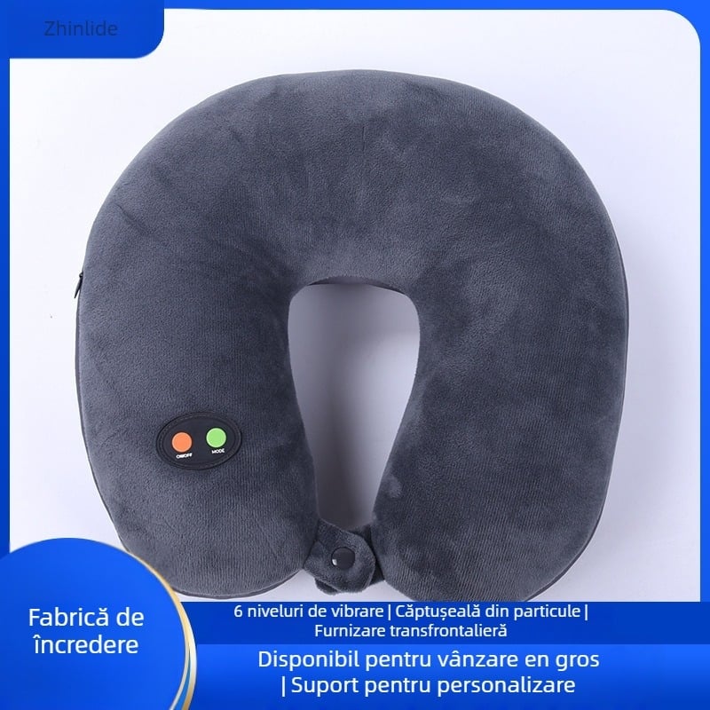 Pernă de gât în formă de U, vibrație de un singur nivel pentru masaj în timpul călătoriilor, umplutură din particule de spumă, țesătură Crystal Velvet, stil modern minimalist
