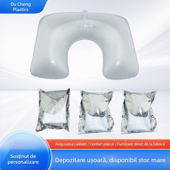 Pernă pentru gât în formă de U, gonflabilă, cu material PVC și căptușeală din flanel, pentru camping în aer liber și somn pe o parte, înălțime 10.1-15 cm