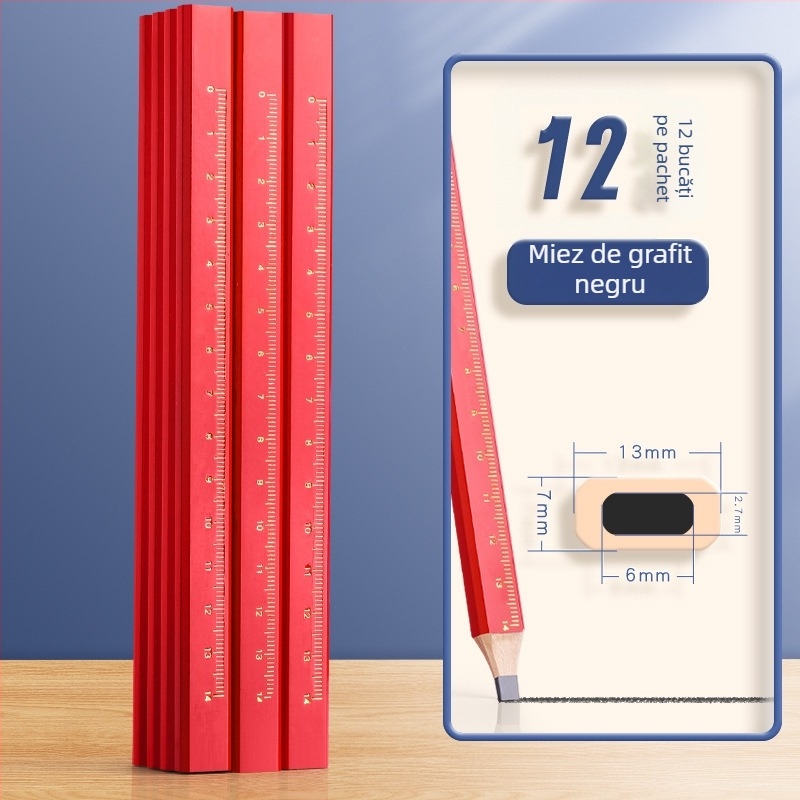 Creion pentru tâmplărie destinat trasării liniilor — fix, carcasă din lemn, model 7B13-1, brand Reversal