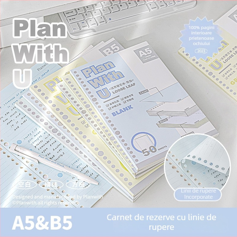 Refil pentru planificator, 50 foi, găuri 20/26, hârtie