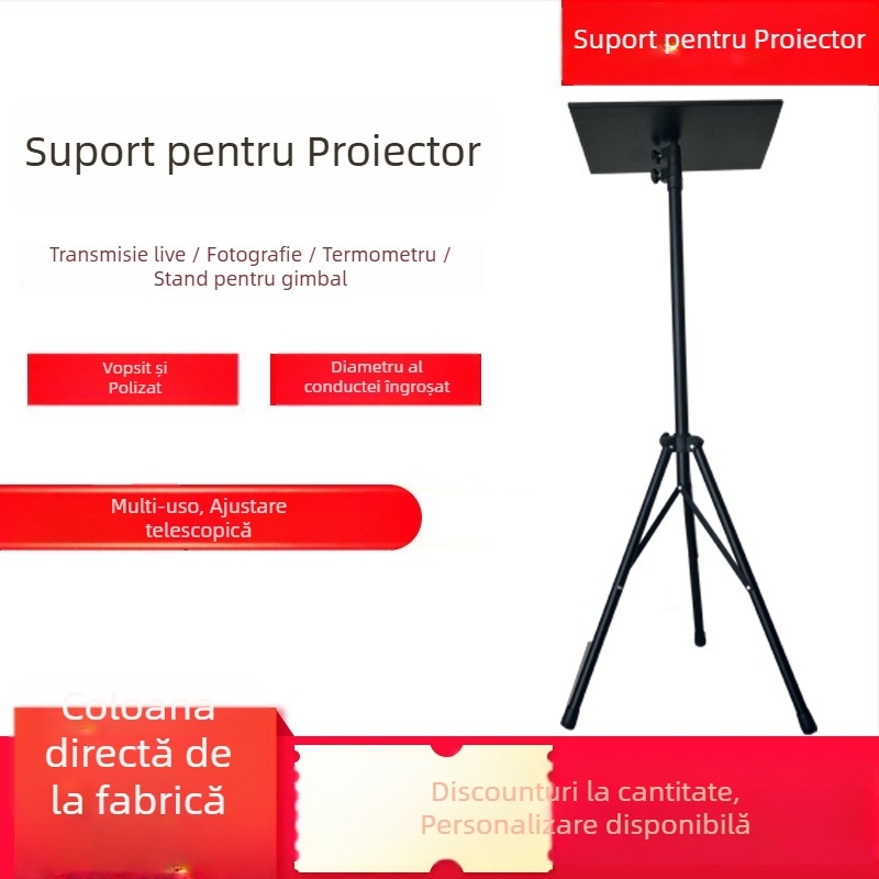 Suport pentru proiector pe podea, trepied pliabil, reglabil, cu tavă