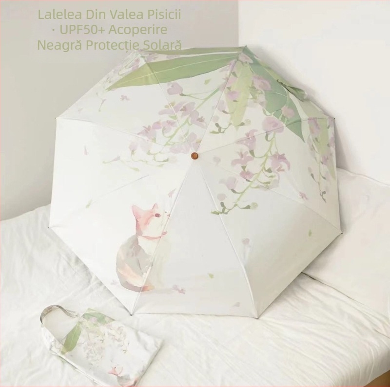 Umbrelă retro pentru femei, mâner curbat, pentru soare sau ploaie, protecție UV UPF 50+, schelet din oțel cu 8 spițe, țesătură poliester 190T, deschidere/închidere manuală, imprimare logo disponibil