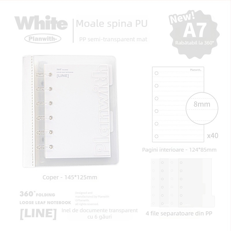 Planwith Pw251v carnet Loose-leaf, cu 6 găuri, hârtie 100 g, compatibil cu refilli loose-leaf