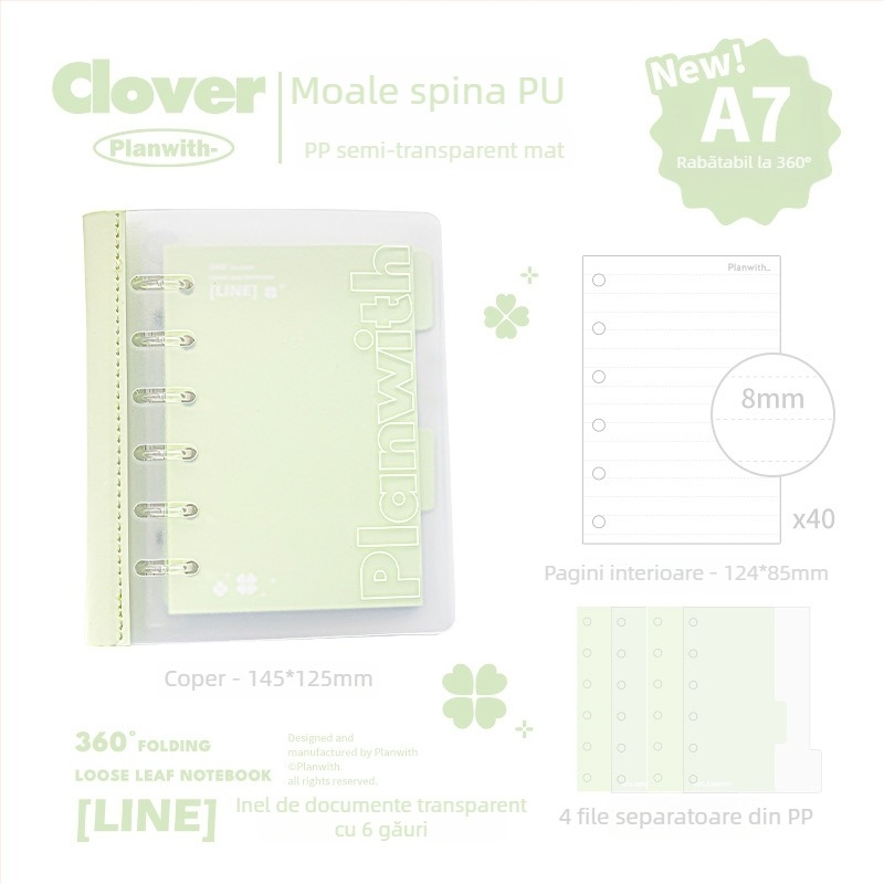 Planwith Pw251v carnet Loose-leaf, cu 6 găuri, hârtie 100 g, compatibil cu refilli loose-leaf