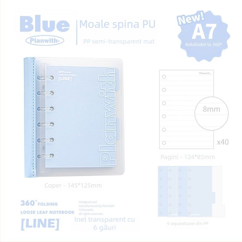 Planwith Pw251v carnet Loose-leaf, cu 6 găuri, hârtie 100 g, compatibil cu refilli loose-leaf