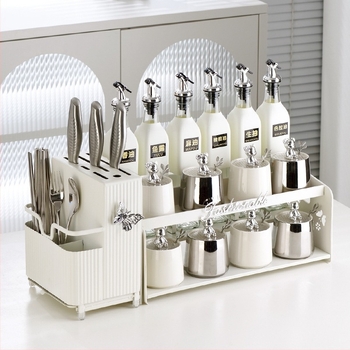 Set borcănele pentru condimente cu suport pentru cuțite și suport pentru bețișoare - ceramică - brand Dimensional Light - stil modern minimalist