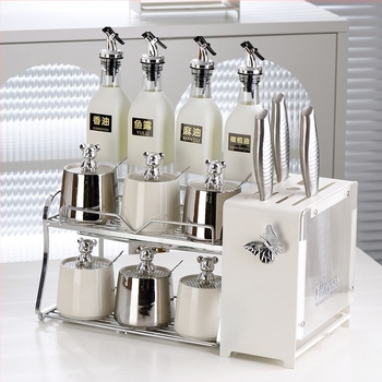 Set borcănele pentru condimente cu suport pentru cuțite și suport pentru bețișoare - ceramică - brand Dimensional Light - stil modern minimalist