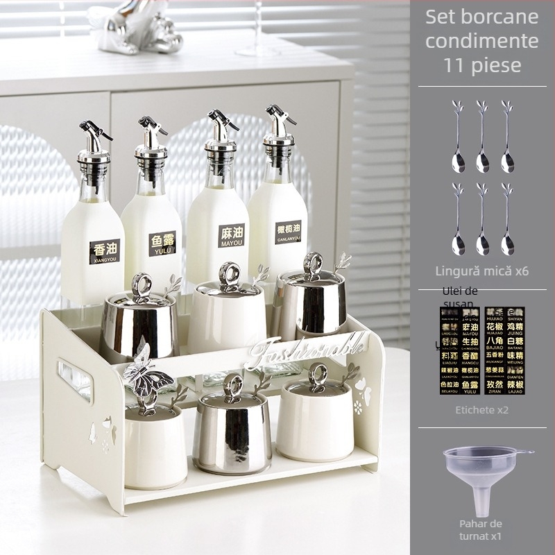 Set borcănele pentru condimente cu suport pentru cuțite și suport pentru bețișoare - ceramică - brand Dimensional Light - stil modern minimalist