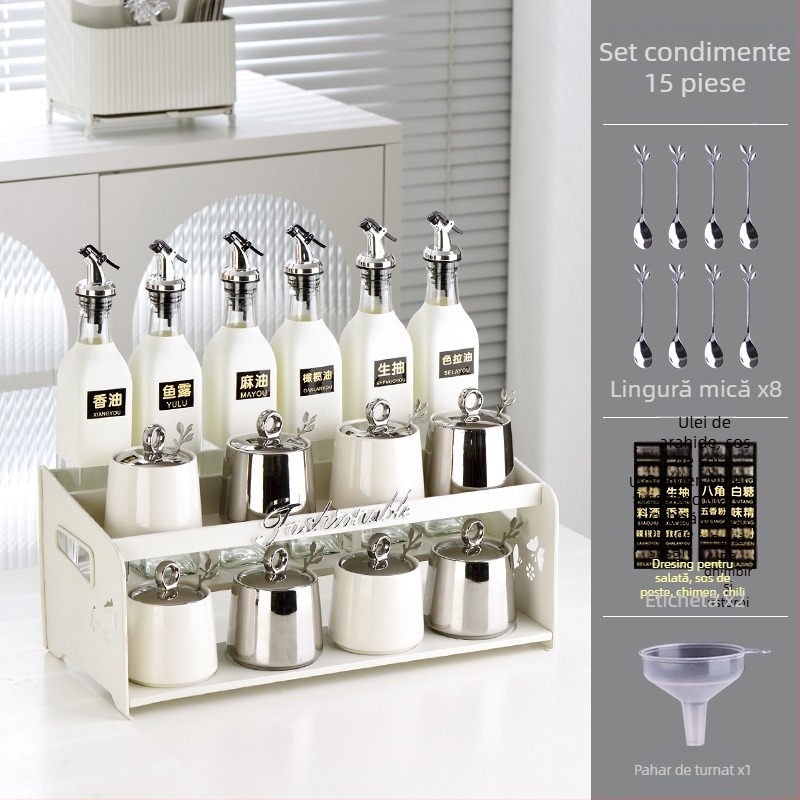 Set borcănele pentru condimente cu suport pentru cuțite și suport pentru bețișoare - ceramică - brand Dimensional Light - stil modern minimalist