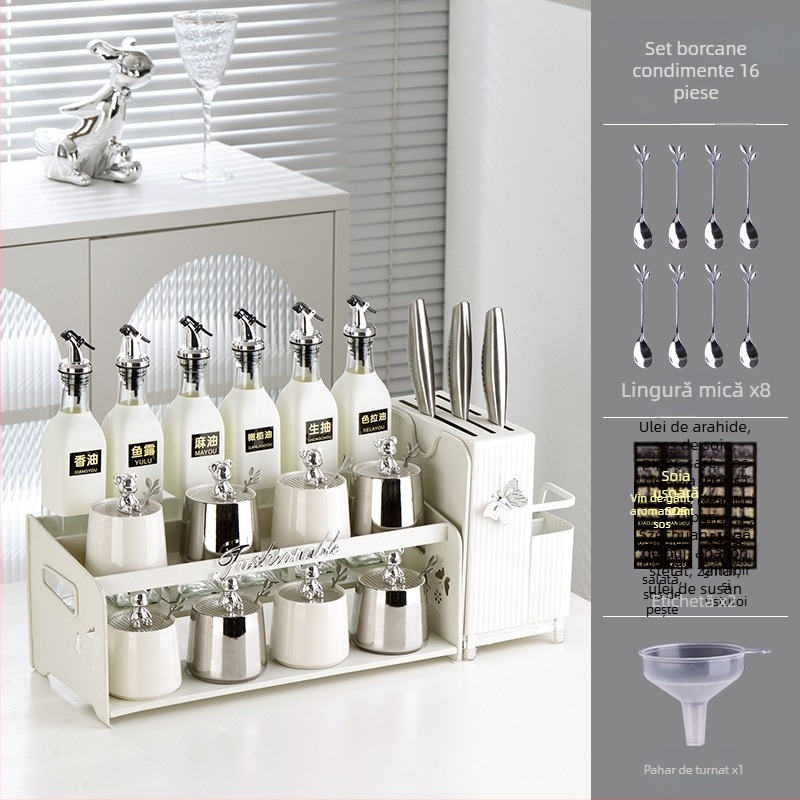 Set borcănele pentru condimente cu suport pentru cuțite și suport pentru bețișoare - ceramică - brand Dimensional Light - stil modern minimalist