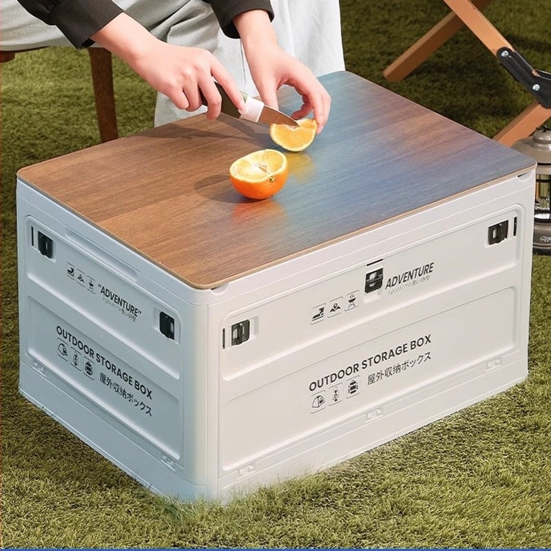 Cutie pliabilă pentru portbagajul mașinii, din plastic (PP/HIPS), capacitate 40-50 L, cu roți, pentru călătorii și camping