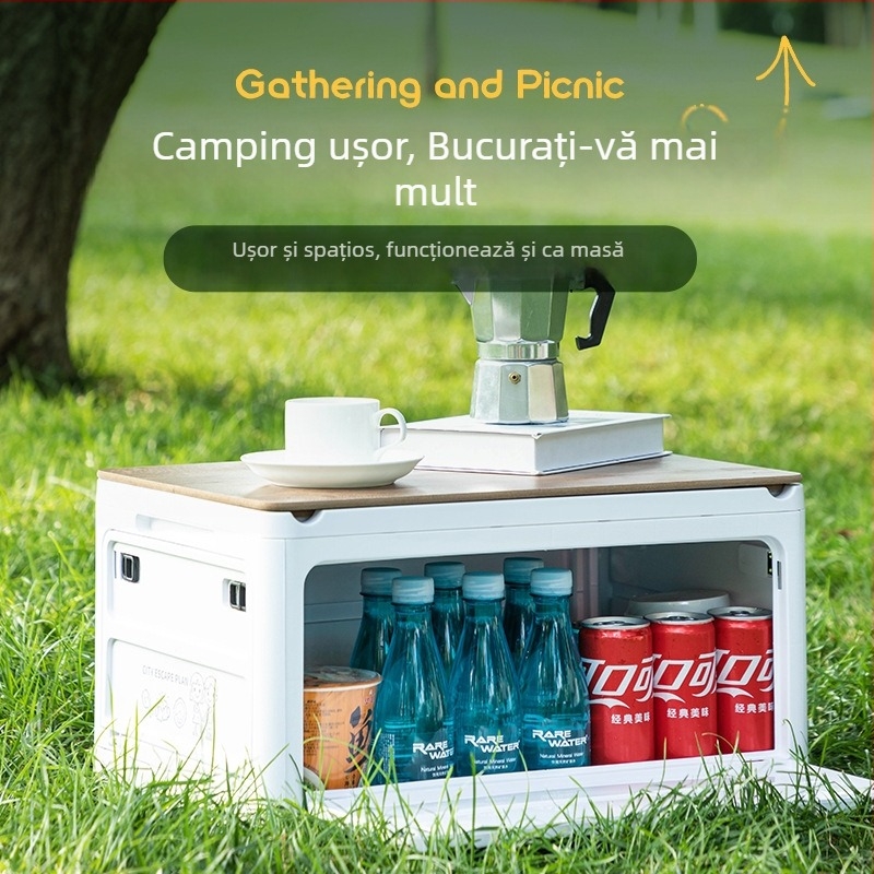 Cutie pliabilă pentru portbagajul mașinii, din plastic (PP/HIPS), capacitate 40-50 L, cu roți, pentru călătorii și camping