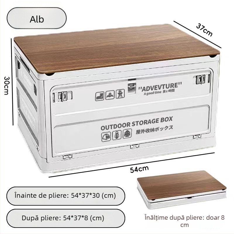 Cutie pliabilă pentru portbagajul mașinii, din plastic (PP/HIPS), capacitate 40-50 L, cu roți, pentru călătorii și camping