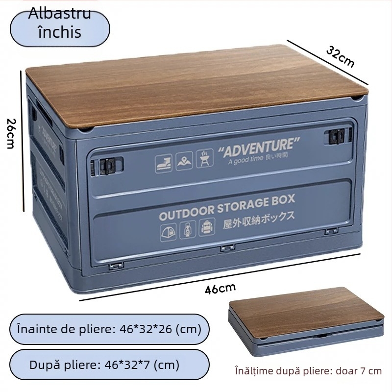 Cutie pliabilă pentru portbagajul mașinii, din plastic (PP/HIPS), capacitate 40-50 L, cu roți, pentru călătorii și camping