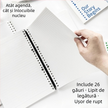 B5 caiet cu pagini detașabile, 50 de foi, perforare cu 26 găuri, hârtie offset dublă