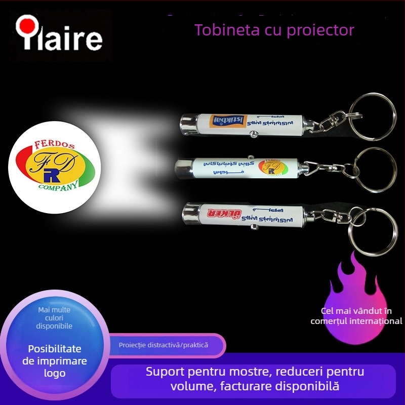 Ylaire Mini Proiector LED Lanternă pentru Chei - corp cilindric din aluminiu cu capete din plastic, 15 g, ambalare individuală