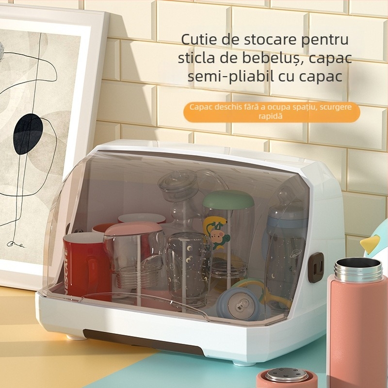 Raft de depozitare pentru sticle și tacâmuri de bebeluși cu drenaj și capac antipraf — brand Hijiada, stil cutie lapte praf: Altul