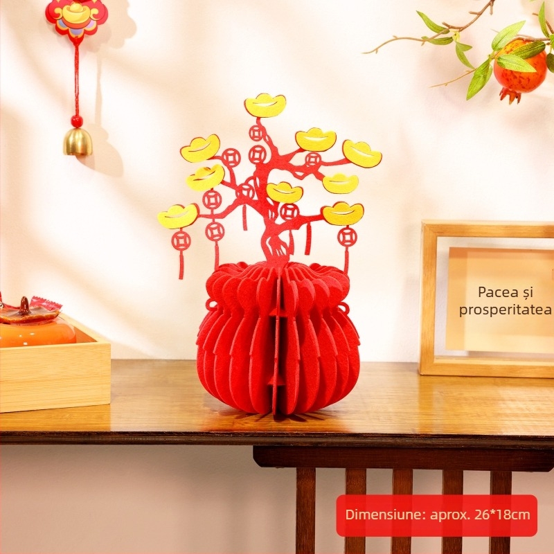 Ornament fetru – Copac noroc 3D pentru sufragerie, recuzită pentru fotografii, decor pentru Anul Nou și Anul Calului