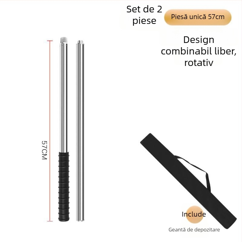 Tija telescopică pentru plasă de pescuit din oțel inoxidabil, țeavă fără sudură, construcție întărită, set complet