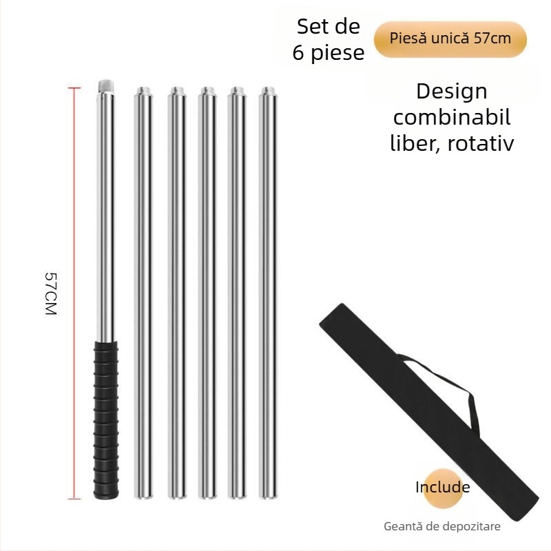Tija telescopică pentru plasă de pescuit din oțel inoxidabil, țeavă fără sudură, construcție întărită, set complet