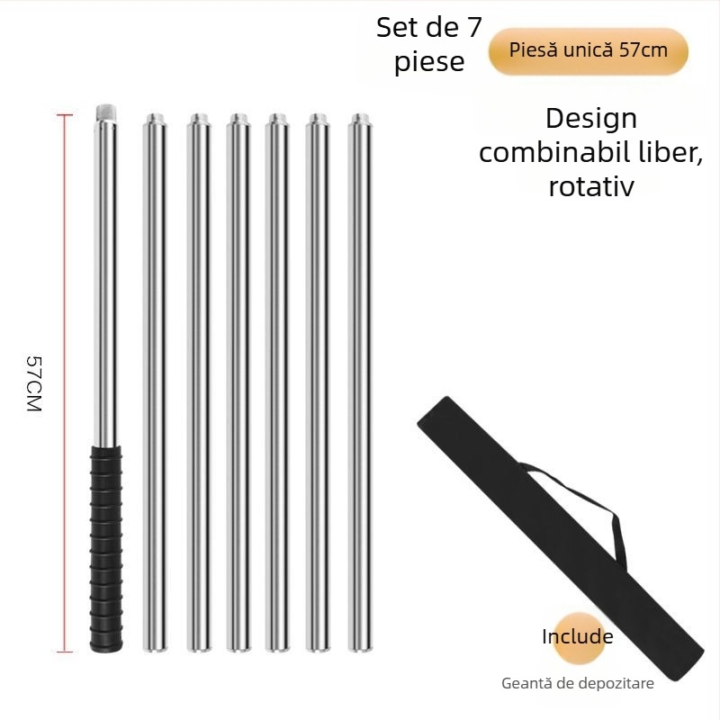 Tija telescopică pentru plasă de pescuit din oțel inoxidabil, țeavă fără sudură, construcție întărită, set complet