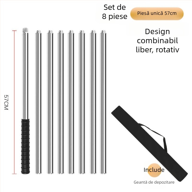 Tija telescopică pentru plasă de pescuit din oțel inoxidabil, țeavă fără sudură, construcție întărită, set complet