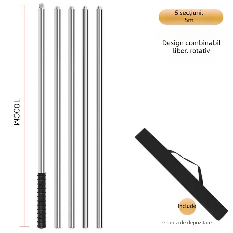 Tija telescopică pentru plasă de pescuit din oțel inoxidabil, țeavă fără sudură, construcție întărită, set complet