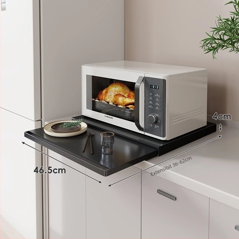 Raft de bucătărie pentru cuptor cu microunde cu suport inferior și unealtă glisantă pentru pregătirea alimentelor (Material: oțel carbon; Model: 47-39; Stil: modern minimalist; Procesare: personalizare în funcție de mostre)