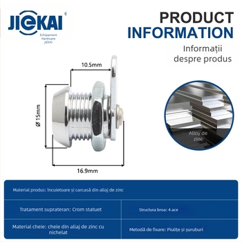Cilindru de încuire JK303, modificare antifurt pentru uși, aliaj de zinc, deschidere Ø12 mm, pentru dulapuri și cutii