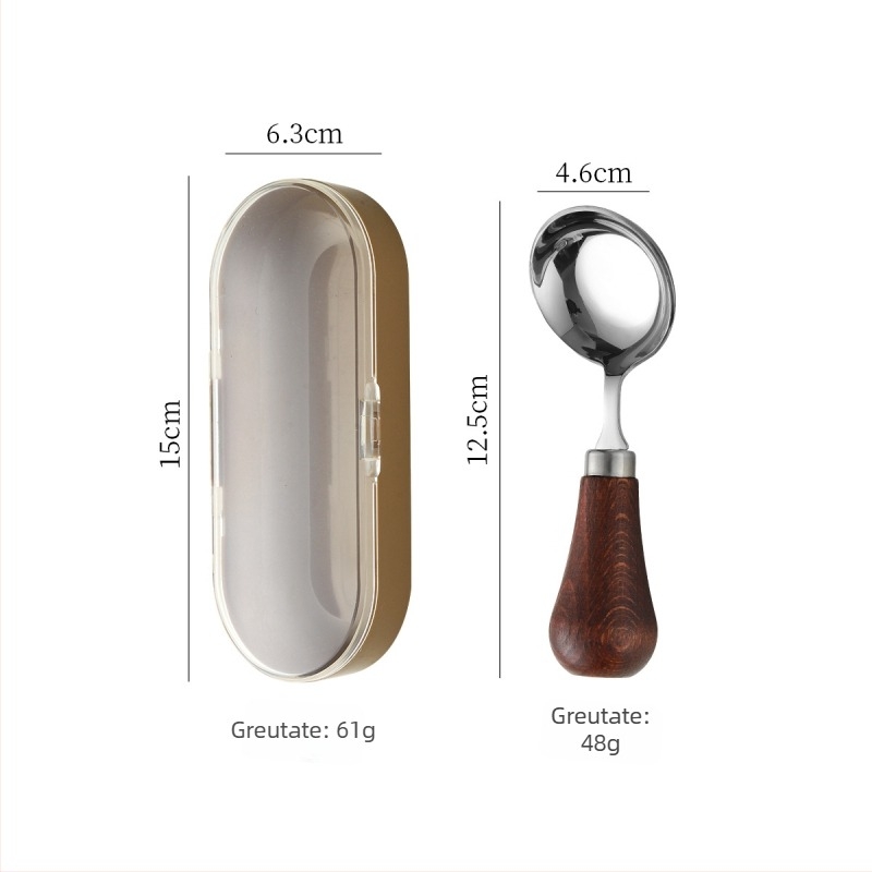 Linguriță pentru hrănire cu mâner din lemn, oțel inoxidabil 316L, bol rotund, design minimalist modern