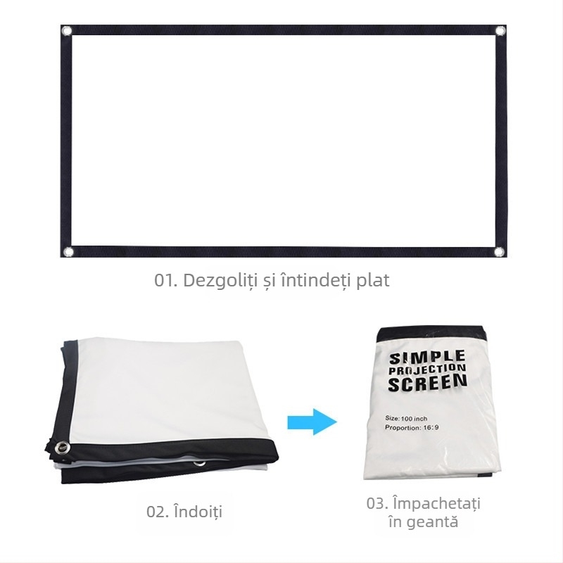 Ecran proiector VEIDADZ, pliabil, din poliester de înaltă densitate, portabil, pentru uz casnic și exterior