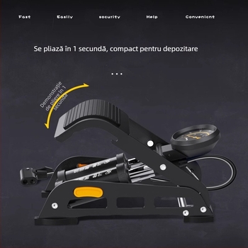 Pompă pedală pentru biciclete, model 2236, construcție din fier, 160 psi, pompă orizontală acționată de picior
