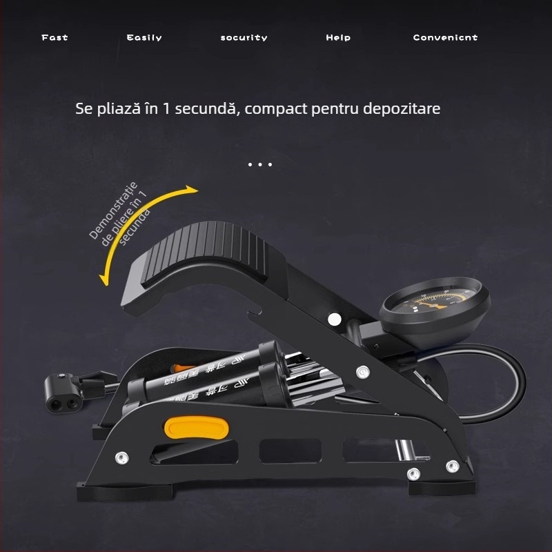 Pompă pedală pentru biciclete, model 2236, construcție din fier, 160 psi, pompă orizontală acționată de picior