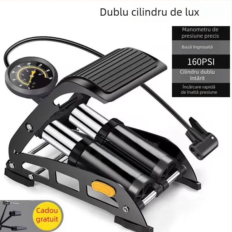 Pompă pedală pentru biciclete, model 2236, construcție din fier, 160 psi, pompă orizontală acționată de picior