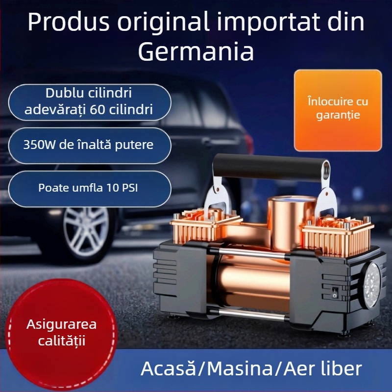 Umflător auto cu două cilindri, 12V, baterie reîncărcabilă, afișaj LCD