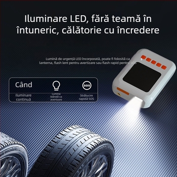 Pompa de aer pentru mașină cu afișaj digital, iluminare și încărcare USB; debit de aer 50 L/min, 80W